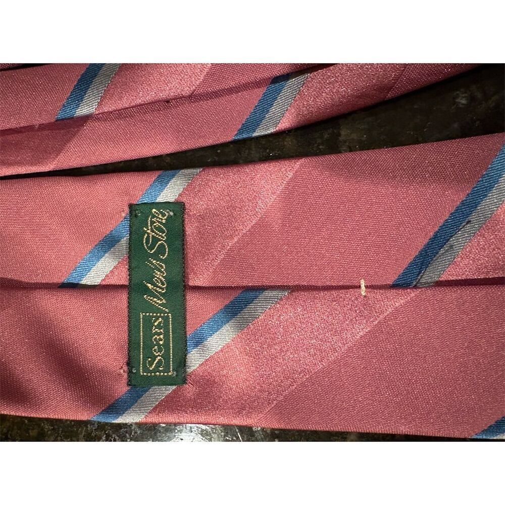 *3/$15 Sears Men's Store Vintage Pink Striped Silk Tie Classic Style - Picture 4 of 5
